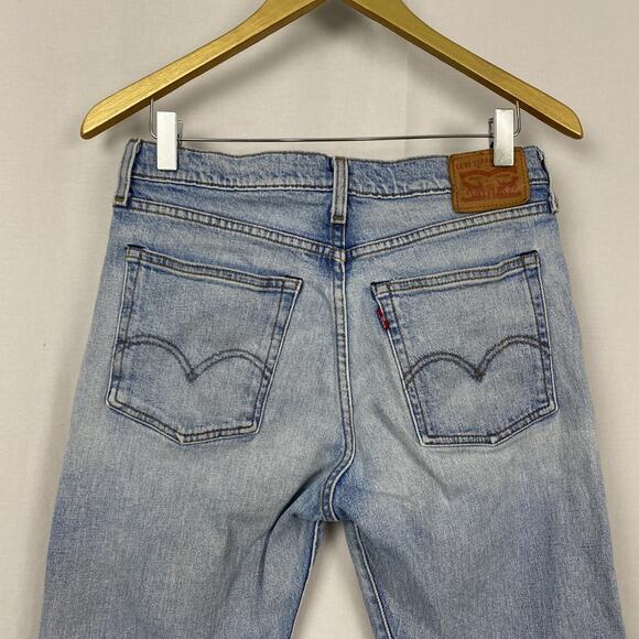 Levis Wedgie Straight Jeans Womens 29 Blue High Rise Button Fly Raw Hem 29x27 - Picture 3 of 14